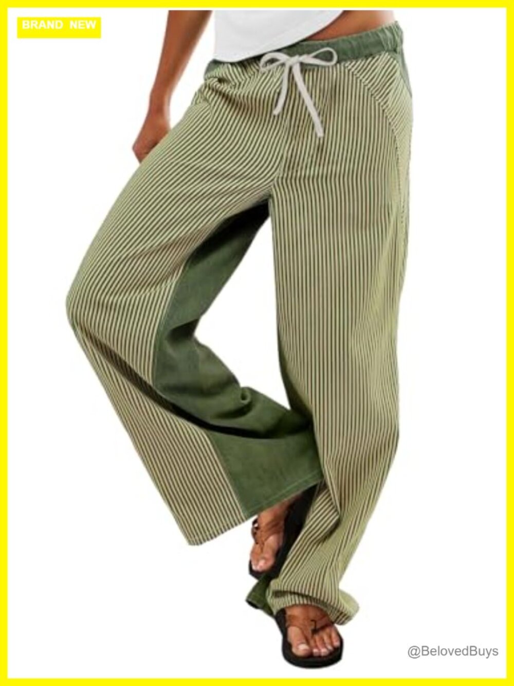 Low Rise Striped Wide Leg Drawstring Pants 100% Cotton Boho Palazzo